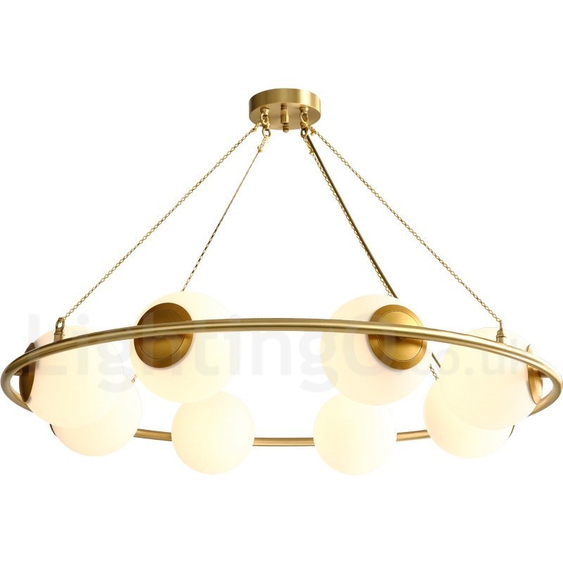 Lustre rond rustique en laiton pur de style haricot avec abat-jour blancs