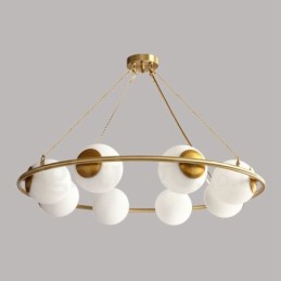 Lustre rond rustique en laiton pur de style haricot avec abat-jour blancs