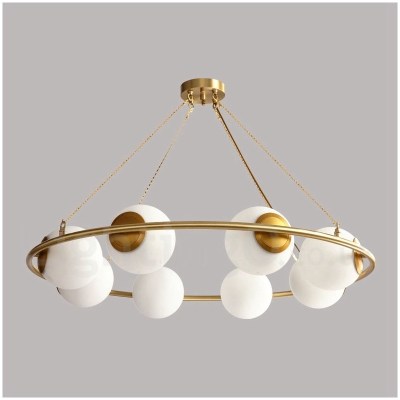 Lustre rond rustique en laiton pur de style haricot avec abat-jour blancs