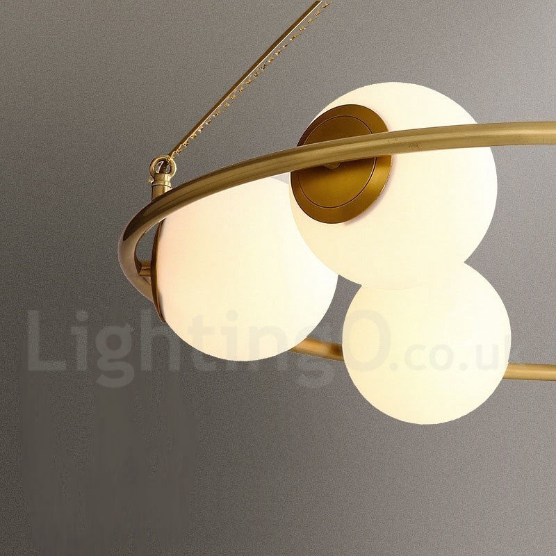 Lustre rond rustique en laiton pur de style haricot avec abat-jour blancs