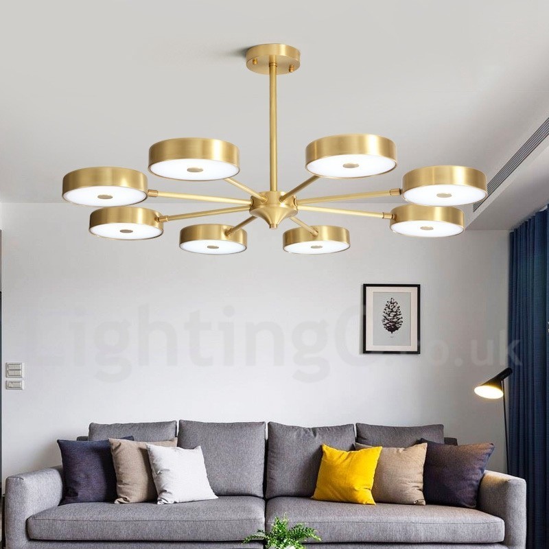 Lustre rustique rotatif en laiton pur avec abat-jour en acrylique