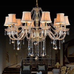 Lustre en cristal K9 de grande taille avec bougie dorée et abat-jour