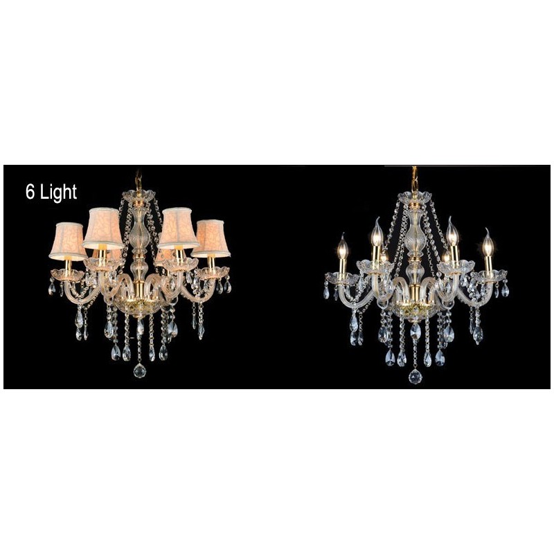 Lustre en cristal K9 de grande taille avec bougie dorée et abat-jour