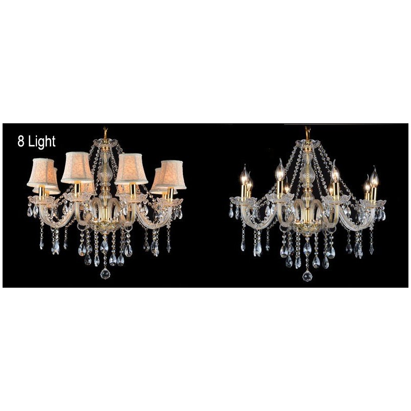 Lustre en cristal K9 de grande taille avec bougie dorée et abat-jour