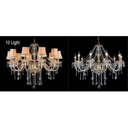 Lustre en cristal K9 de grande taille avec bougie dorée et abat-jour
