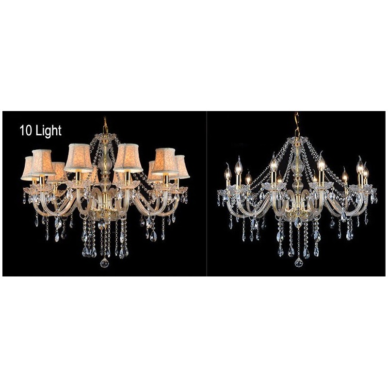 Lustre en cristal K9 de grande taille avec bougie dorée et abat-jour