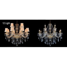 Lustre en cristal K9 de grande taille avec bougie dorée et abat-jour