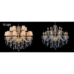 Lustre en cristal K9 de grande taille avec bougie dorée et abat-jour