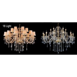Lustre en cristal K9 de grande taille avec bougie dorée et abat-jour