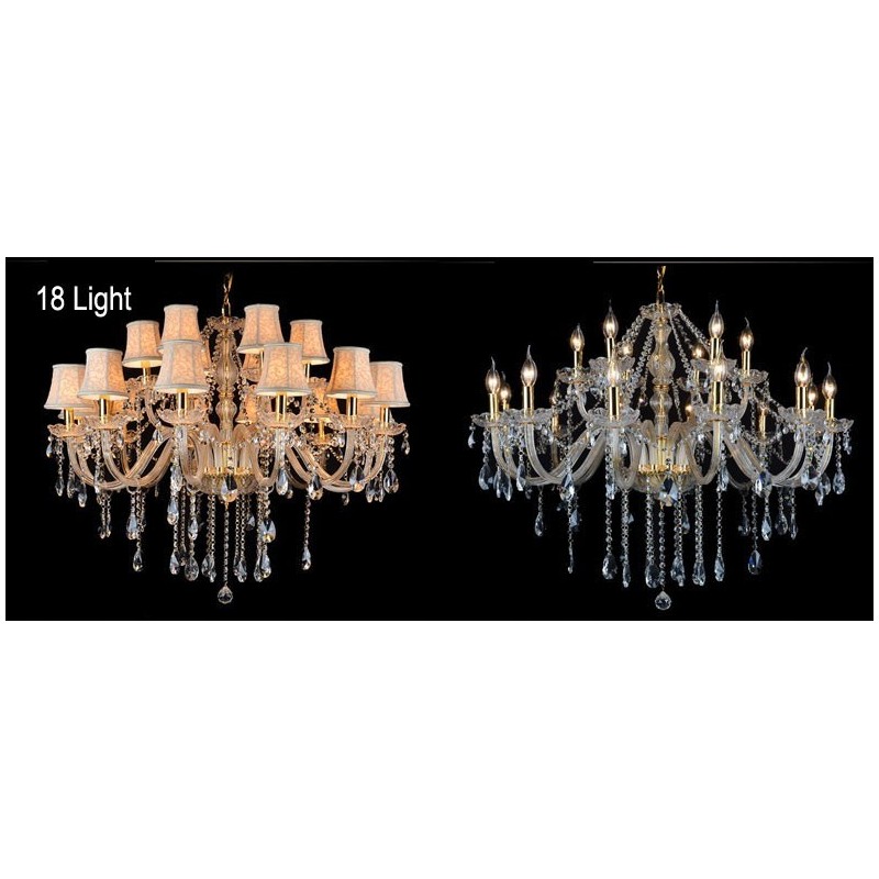 Lustre en cristal K9 de grande taille avec bougie dorée et abat-jour