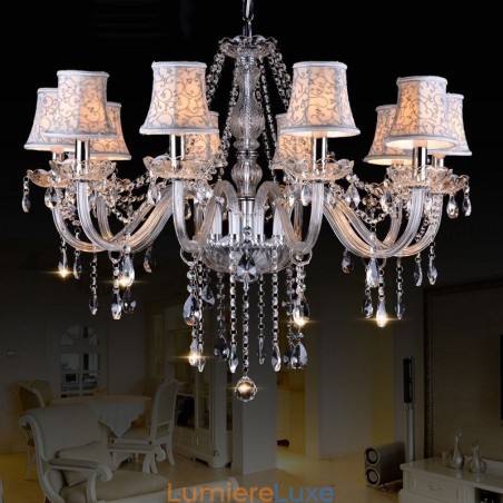 Lustre en cristal K9 de grande taille avec abat-jour Clear Candle Lustre en cristal K9 de grande taille avec abat-jour Clear Candle