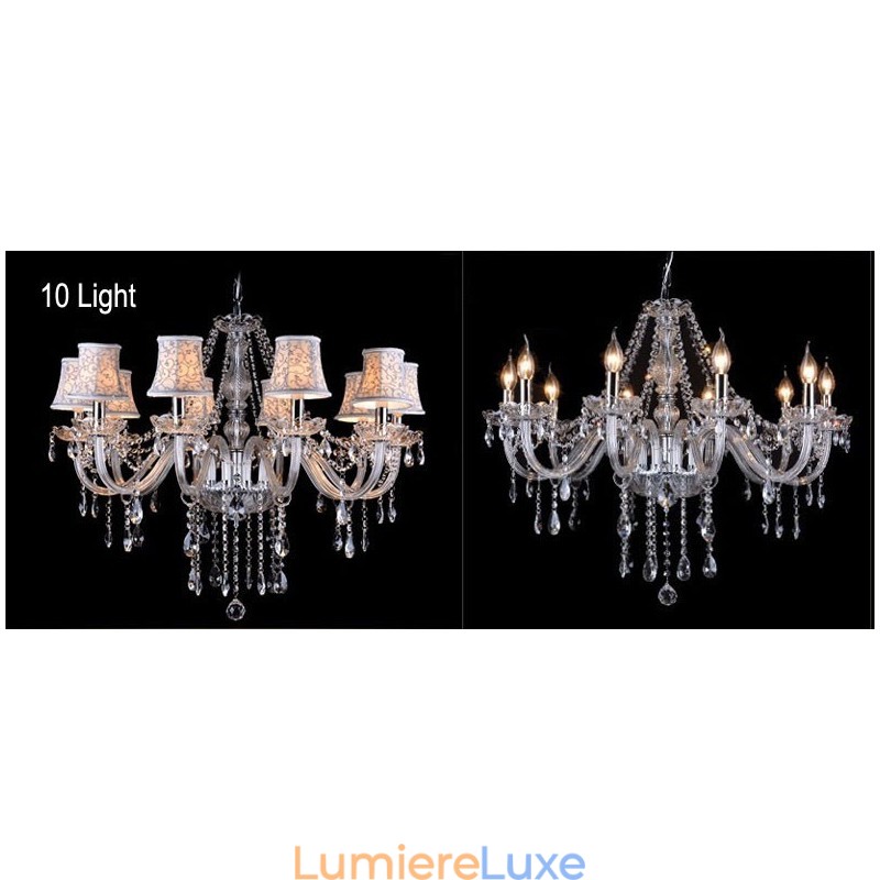 Lustre en cristal K9 de grande taille avec abat-jour Clear Candle