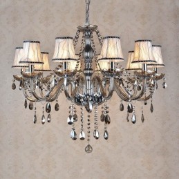 Lustre en cristal K9 de grande taille avec bougie grise et abat-jour