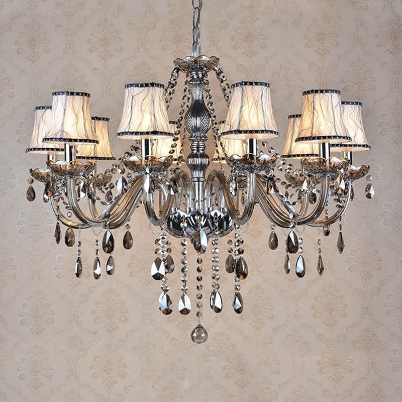 Lustre en cristal K9 de grande taille avec bougie grise et abat-jour