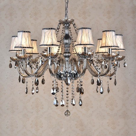 Lustre en cristal K9 de grande taille avec bougie grise et abat-jour Lustre en cristal K9 de grande taille avec bougie grise et abat-jour
