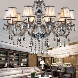 Lustre en cristal K9 de grande taille avec bougie grise et abat-jour