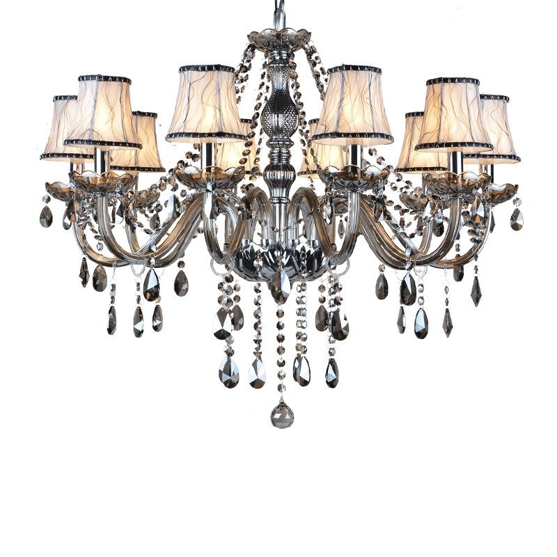 Lustre en cristal K9 de grande taille avec bougie grise et abat-jour