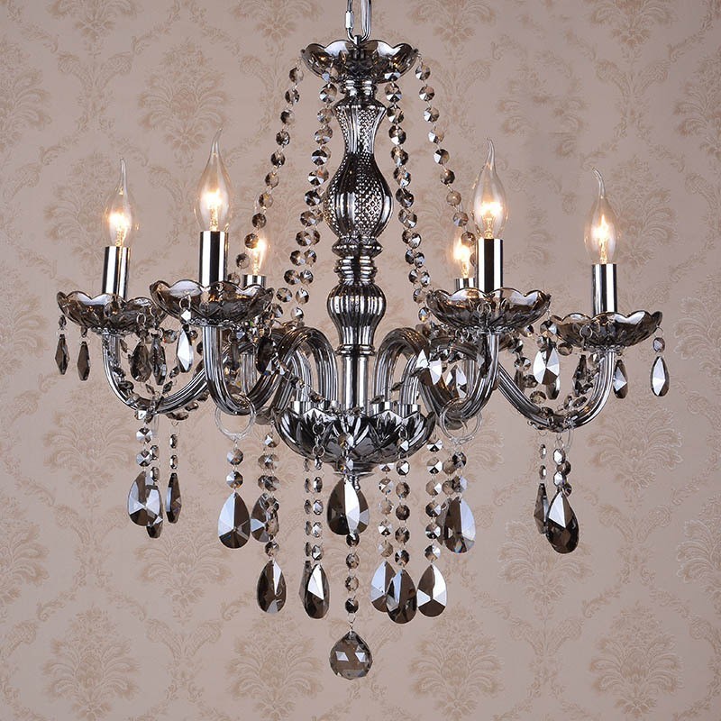 Lustre en cristal K9 de grande taille avec bougie grise et abat-jour