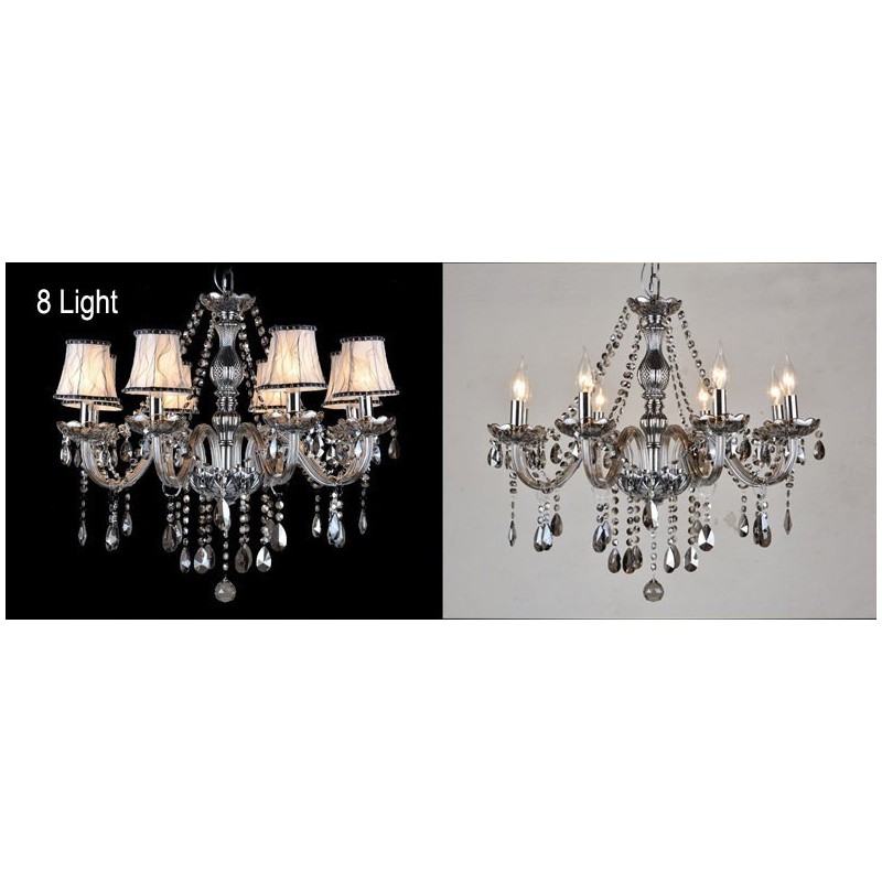 Lustre en cristal K9 de grande taille avec bougie grise et abat-jour