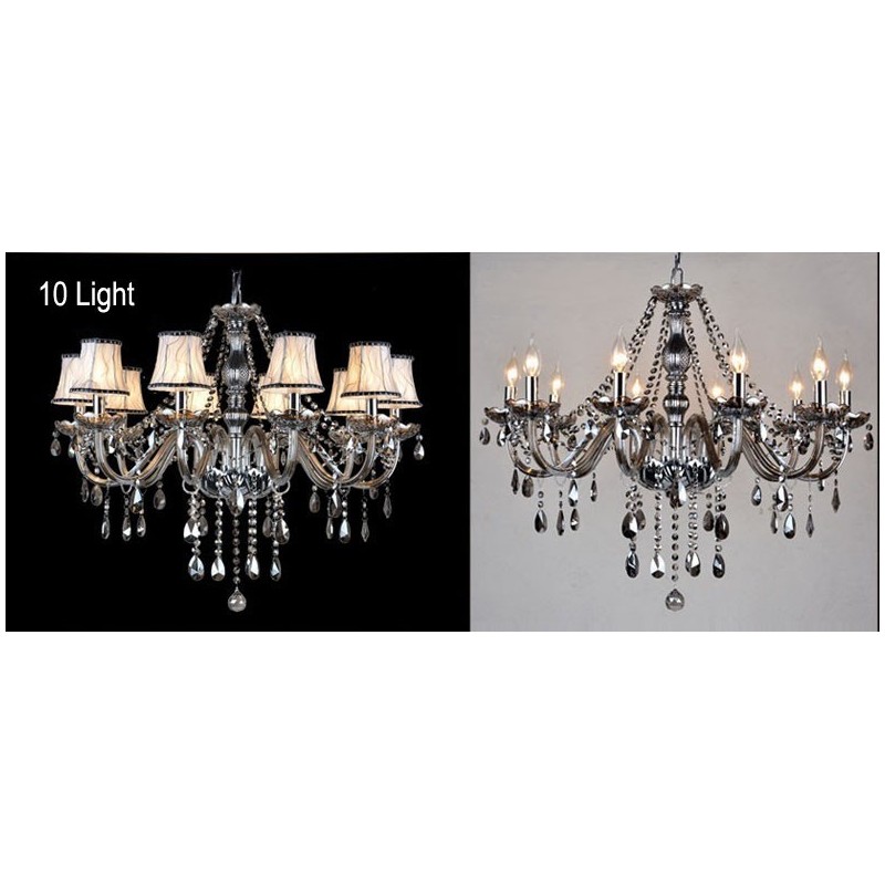 Lustre en cristal K9 de grande taille avec bougie grise et abat-jour