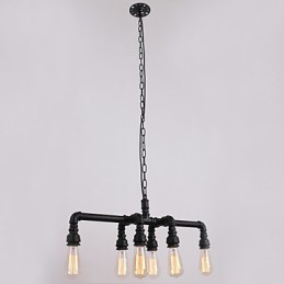 Suspension rétro à 6 lampes avec placage de tuyau d'eau