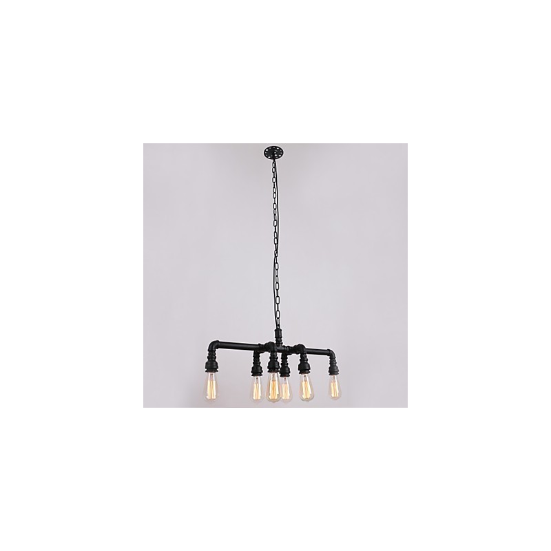 Suspension rétro à 6 lampes avec placage de tuyau d'eau