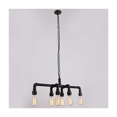 Suspension rétro à 6 lampes avec placage de tuyau d'eau