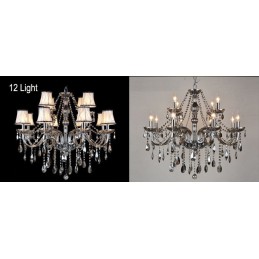 Lustre en cristal K9 de grande taille avec bougie grise et abat-jour