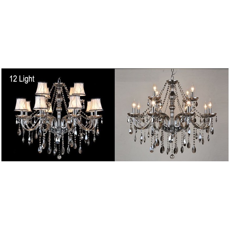Lustre en cristal K9 de grande taille avec bougie grise et abat-jour