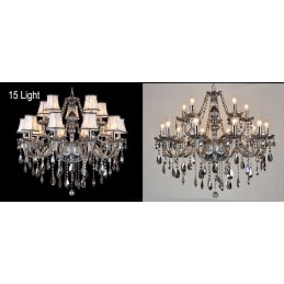 Lustre en cristal K9 de grande taille avec bougie grise et abat-jour