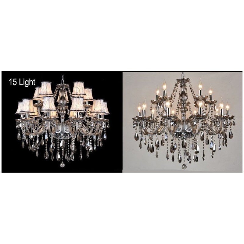 Lustre en cristal K9 de grande taille avec bougie grise et abat-jour