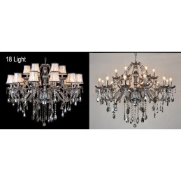 Lustre en cristal K9 de grande taille avec bougie grise et abat-jour