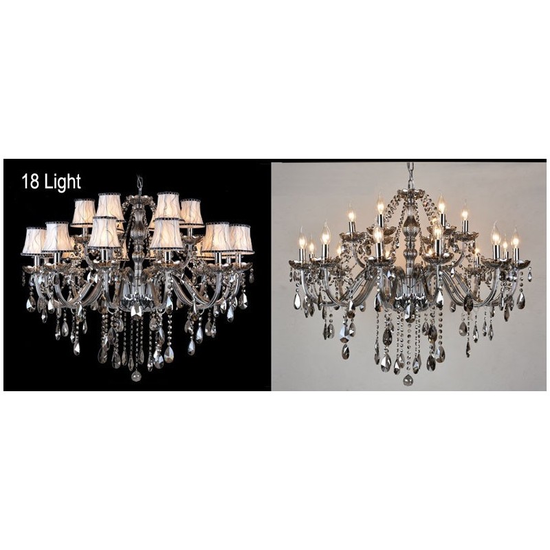 Lustre en cristal K9 de grande taille avec bougie grise et abat-jour