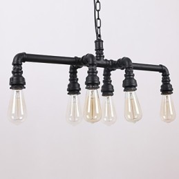 Suspension rétro à 6 lampes avec placage de tuyau d'eau