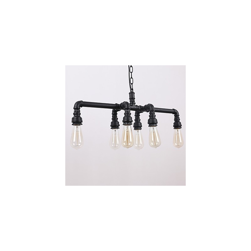 Suspension rétro à 6 lampes avec placage de tuyau d'eau