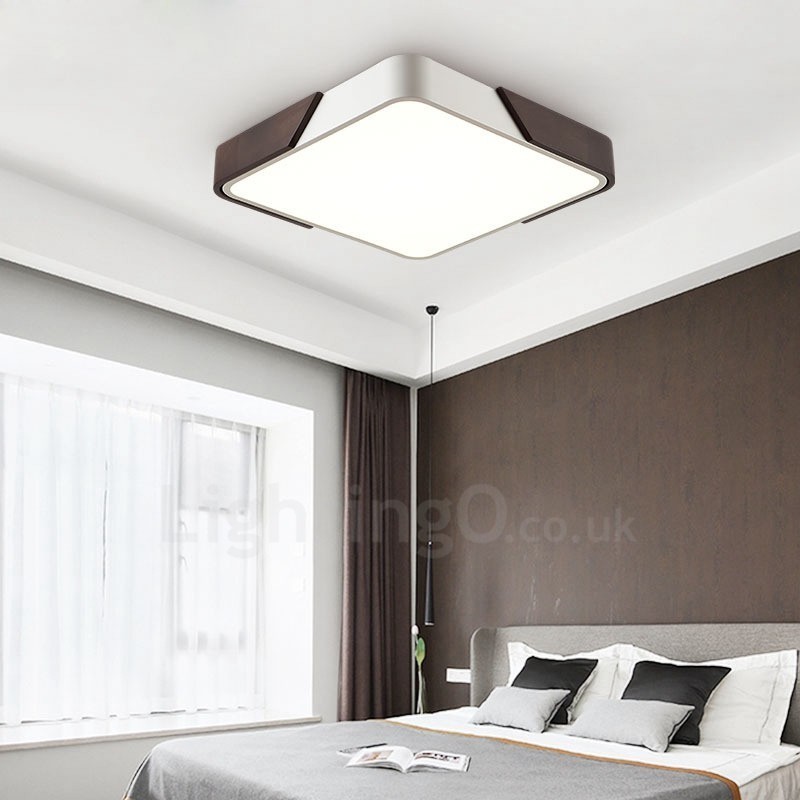 Plafonnier carré ultra fin en bois couleur noyer rétro à intensité variable avec abat-jour en acrylique, peut également être utilisé comme applique murale.