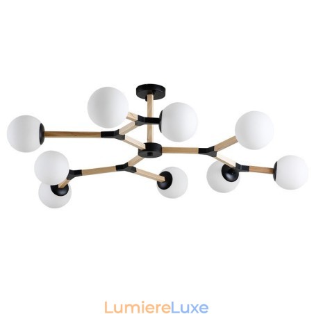 Lustre moléculaire en bois de style nordique moderne avec abat-jour en verre Lustre moléculaire en bois de style nordique moderne avec abat-jour en verre