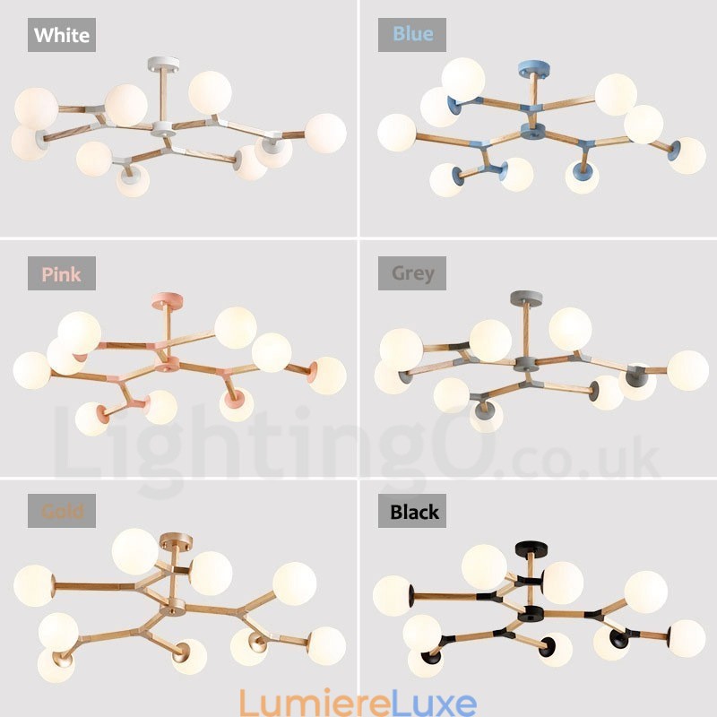 Lustre moléculaire en bois de style nordique moderne avec abat-jour en verre