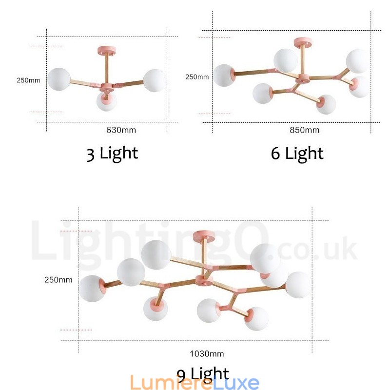 Lustre moléculaire en bois de style nordique moderne avec abat-jour en verre