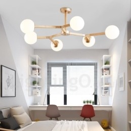 Lustre moléculaire en bois de style nordique moderne avec abat-jour en verre