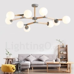 Lustre moléculaire en bois de style nordique moderne avec abat-jour en verre