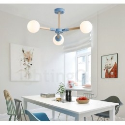 Lustre moléculaire en bois de style nordique moderne avec abat-jour en verre