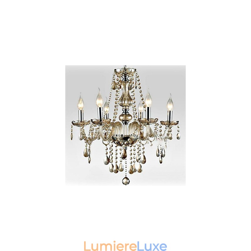 Lustre en verre à 6 lumières de style palais avec ampoule à bougie