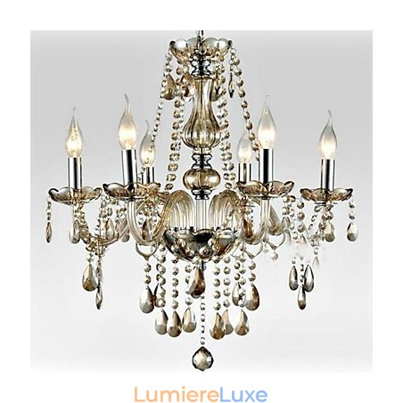 Lustre en verre à 6 lumières de style palais avec ampoule à bougie Lustre en verre à 6 lumières de style palais avec ampoule à bougie