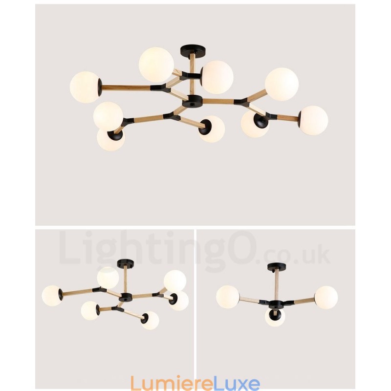Lustre moléculaire en bois de style nordique moderne avec abat-jour en verre