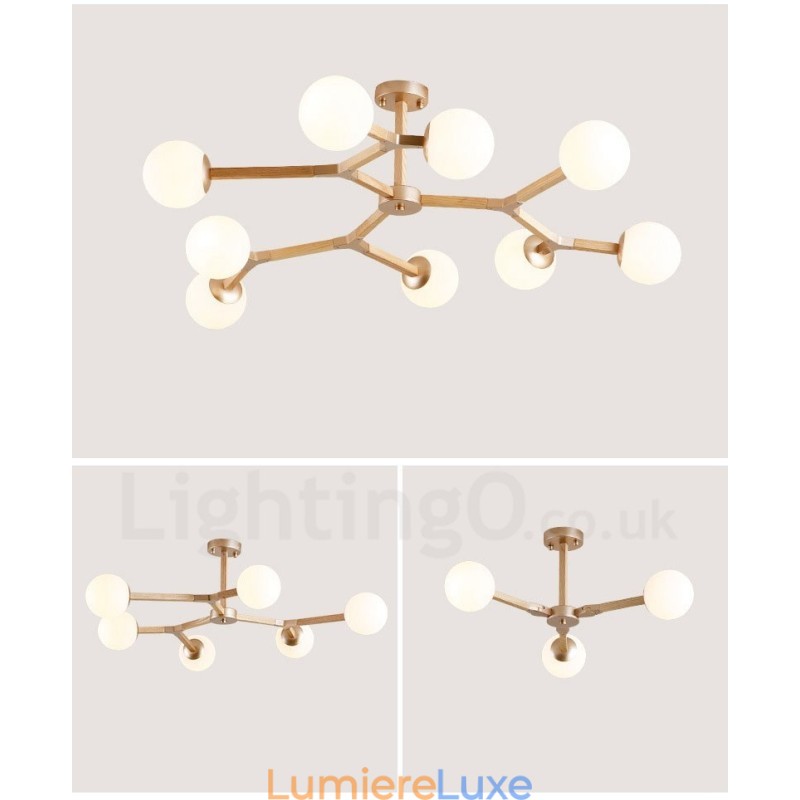 Lustre moléculaire en bois de style nordique moderne avec abat-jour en verre