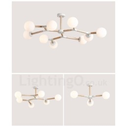 Lustre moléculaire en bois de style nordique moderne avec abat-jour en verre