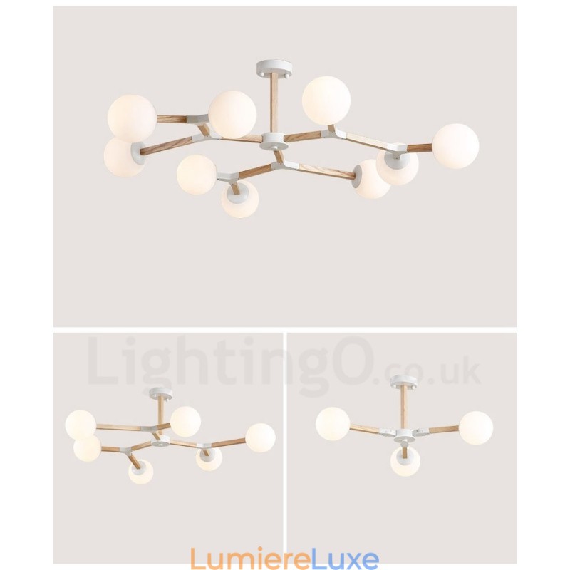 Lustre moléculaire en bois de style nordique moderne avec abat-jour en verre