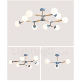 Lustre moléculaire en bois de style nordique moderne avec abat-jour en verre
