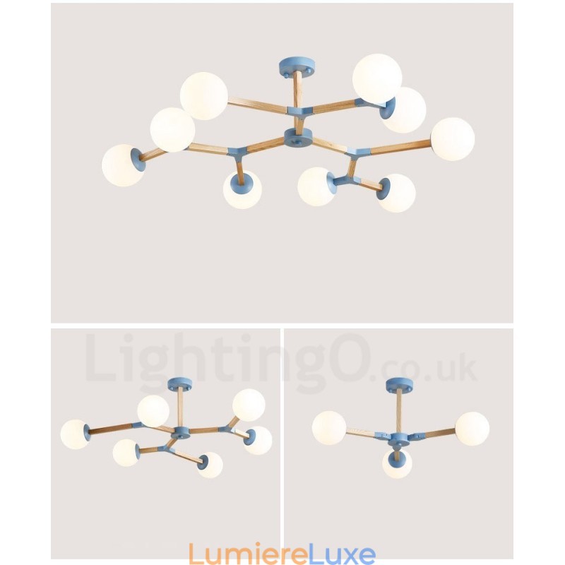 Lustre moléculaire en bois de style nordique moderne avec abat-jour en verre
